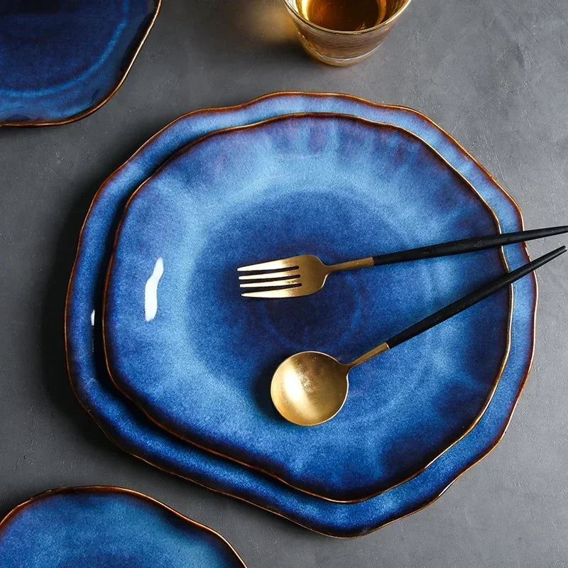 Deep blue ceramic flat plate from 𝕄𝕔 𝕋𝕙𝕖 𝔹𝕝𝕒𝕔𝕜 𝔻𝕚𝕒𝕞𝕠𝕟�