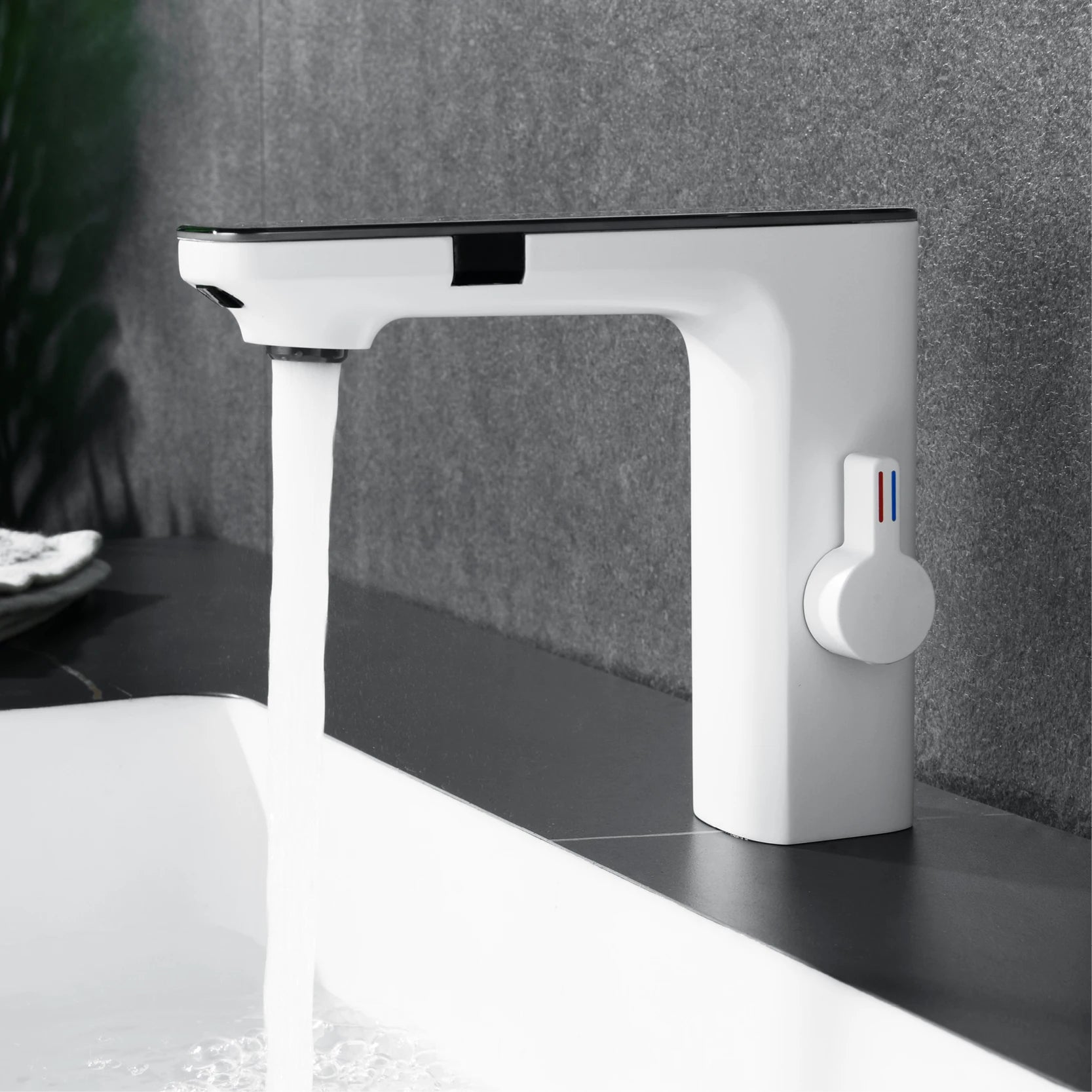 White intelligent brass bathroom faucet induction design LED light temperature display 1 hole single handle cold & hot basin Tap - https://mohammadcollection.com
