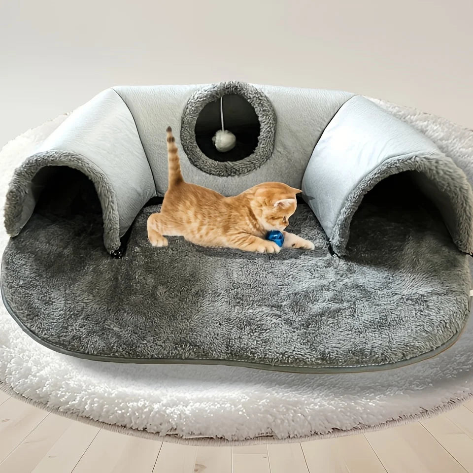 MC THE BLACK DIAMOND cozy cat tunnel bed and play mat, small animal habitat accessory with soft fabric and tunnel design for pets.