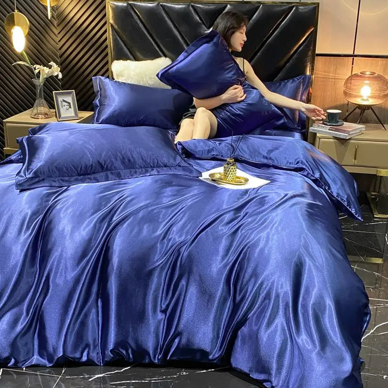 Luxury King single solid rayon silk bedding set with duvet cover, bed sheet, and satin pillowcases from ๐๐ ๐๐๐ ๐น๐๐๐๐ ๐ป๐