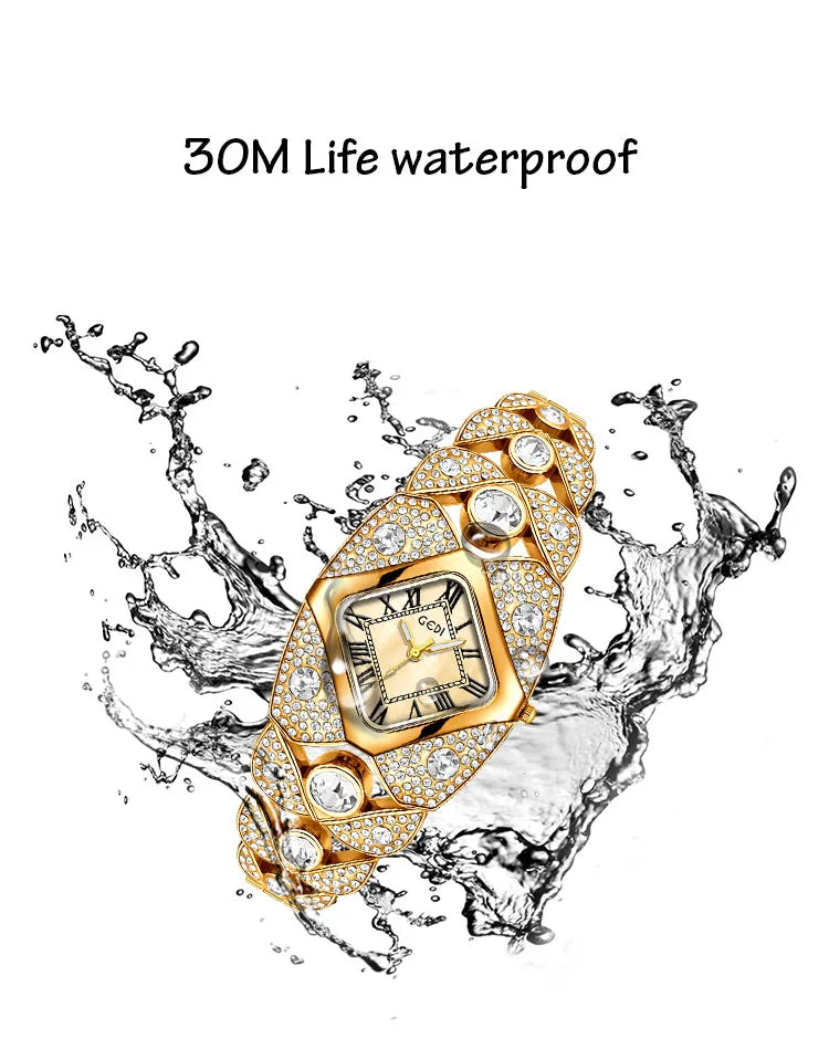 Womenโs luxury bracelet watch by MC The Black Diamond with diamond inlays, featuring a sleek design and elegant jewelry style.