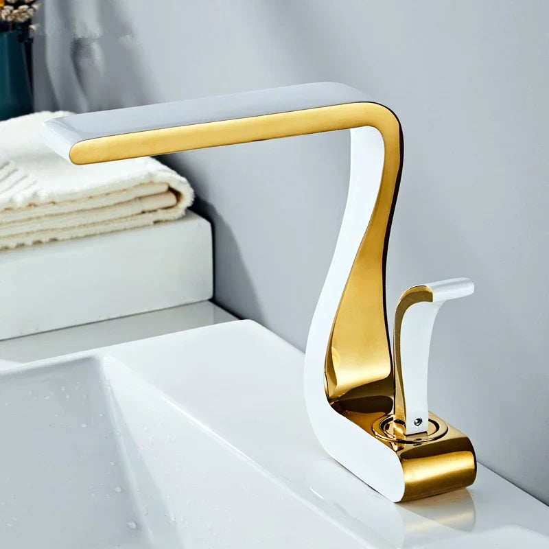 Luxury White Gold Bathroom Mixer Tap Brass Wash Basin Faucet Hot and Cold Water Sink Retro Faucet Single Hole Faucet Bathroom - https://mohammadcollection.com