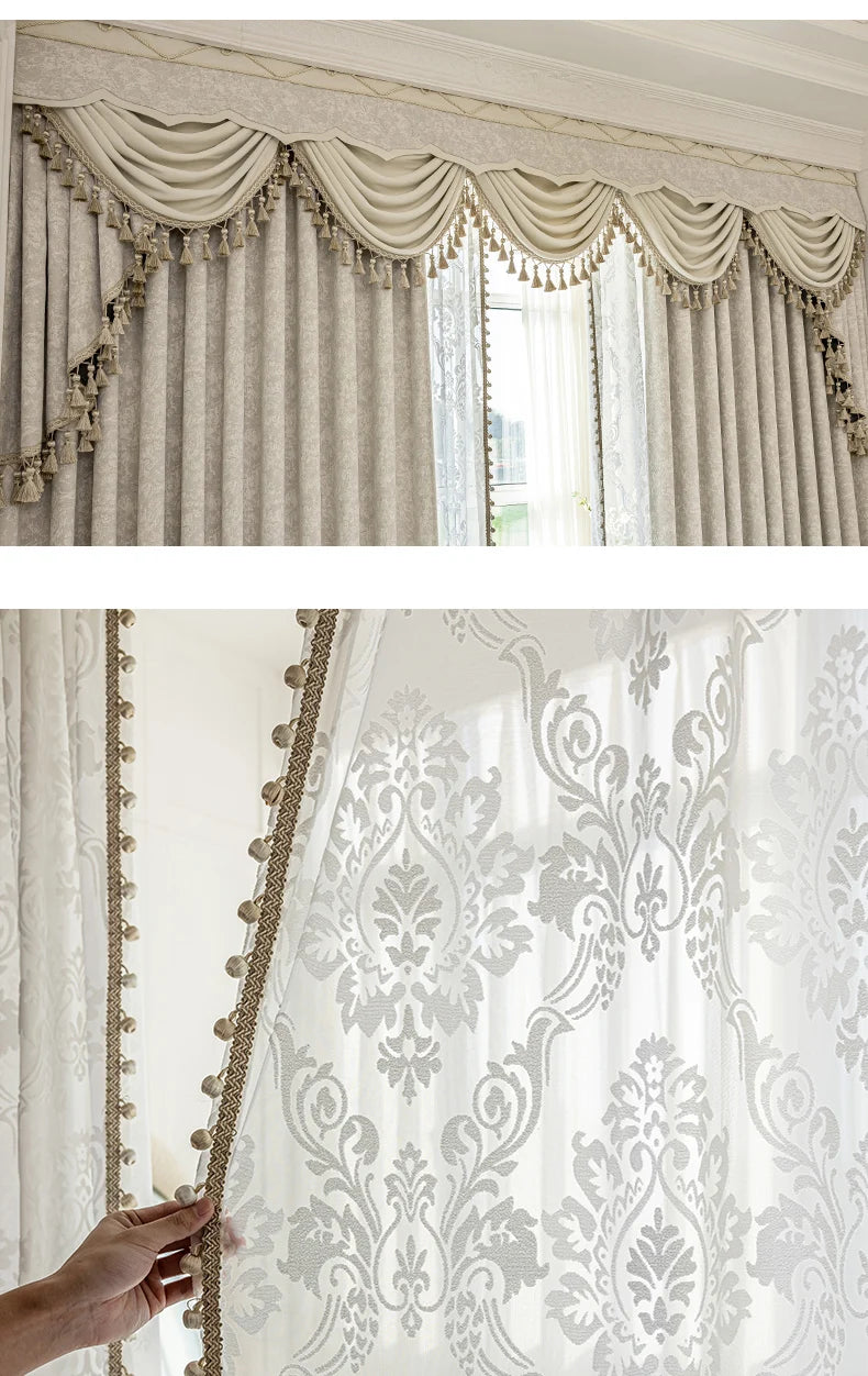 Beige Jacquard chenille curtains by MC THE BLACK DIAMOND, stylish window screens for living rooms, bedrooms, and balconies.