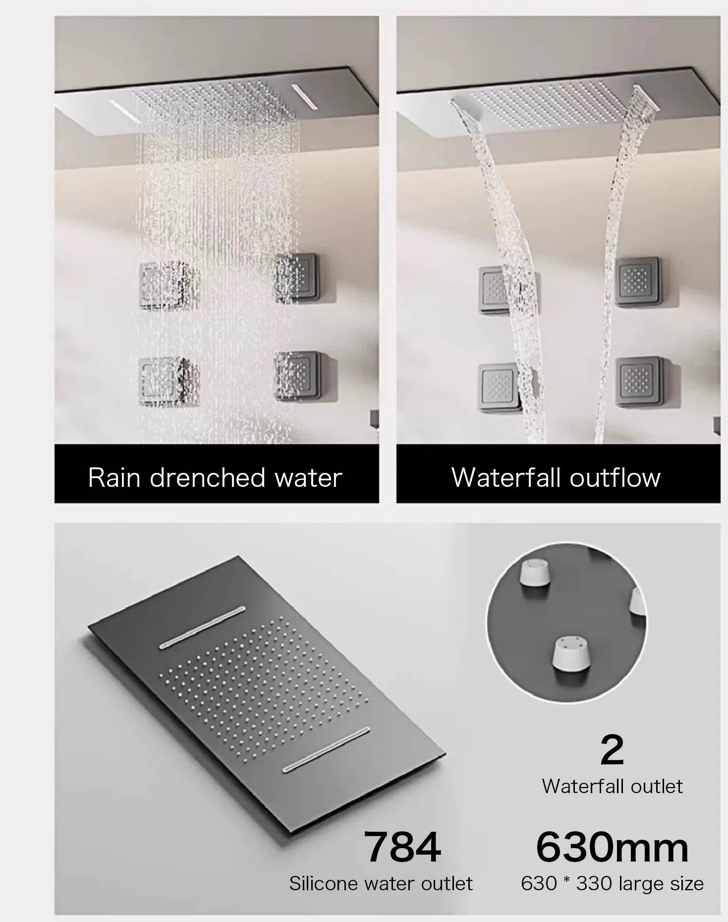 Luxury gray brass shower system with ceiling design, hidden LED display, dual hot and cold controls, by šš ššš š¹šššš š»š