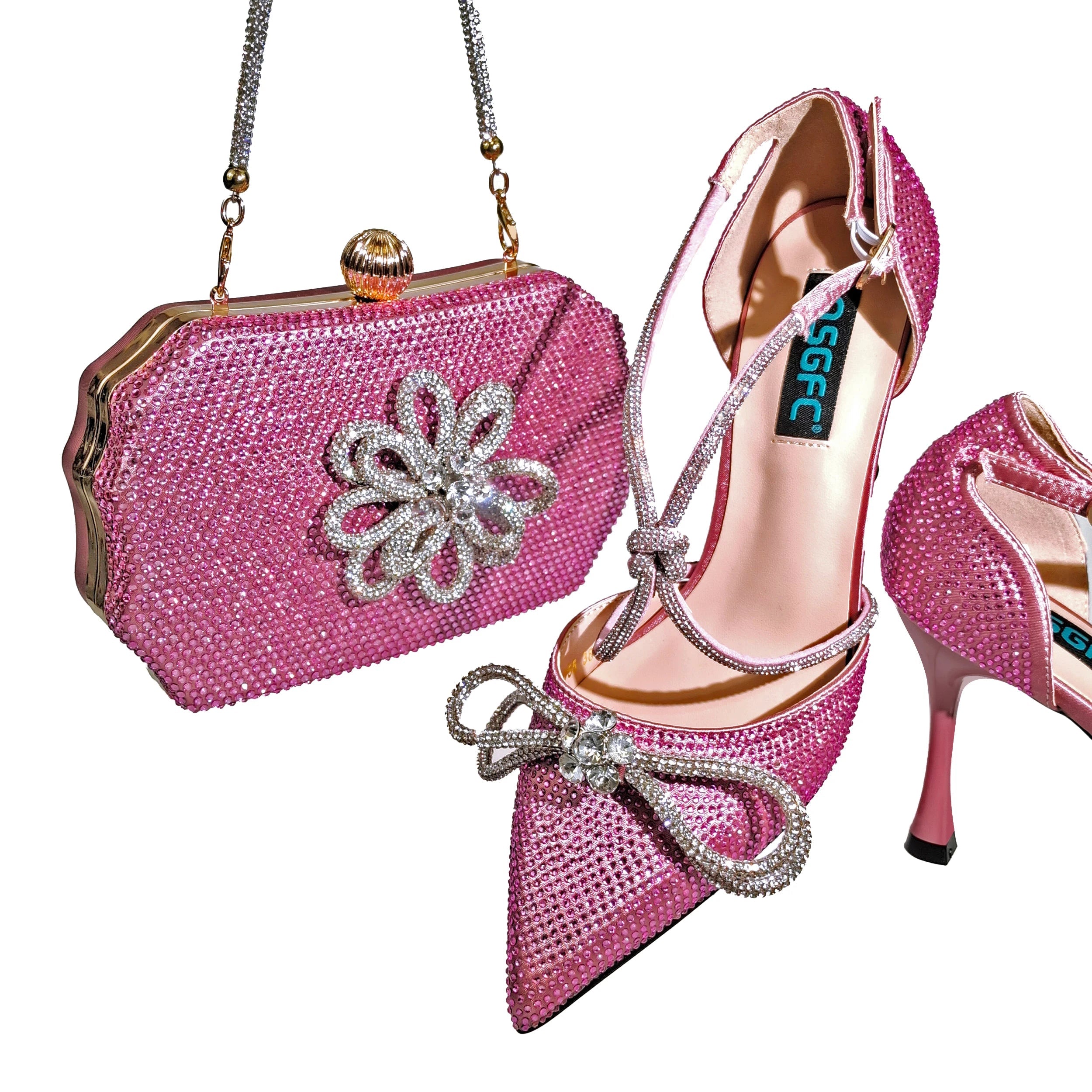 MC THE BLACK DIAMOND purple rhinestone party shoes and matching heels with pointed toes and full upper design.