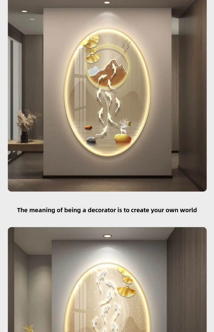 Light Luxury Wall Art Nine Fish Picture Entrance Wall Decor Aesthetic High End Living Room Corridor Luminous LED Light Painting - ๐๐ฎ ๐๐๐ ๐น๐๐๐๐ ๐ป๐๐๐๐ ๐๐