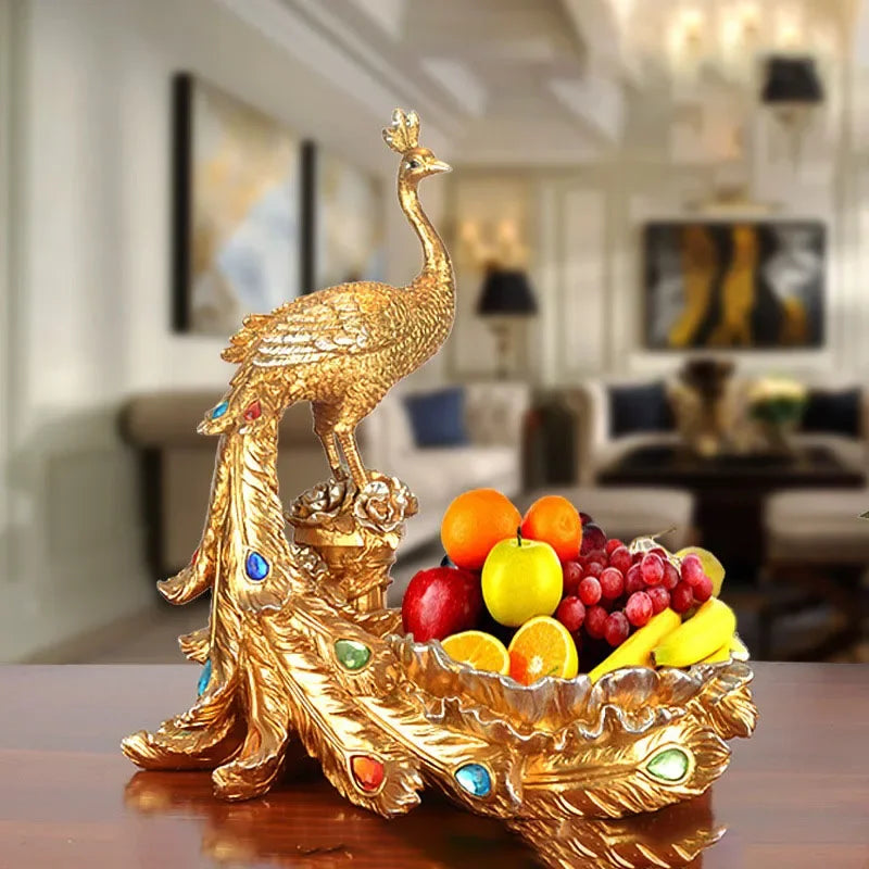 European style peacock fruit candy plate by MC THE BLACK DIAMOND, decorative ceramic tray for fruits, snacks, and dry goods in a home living room.