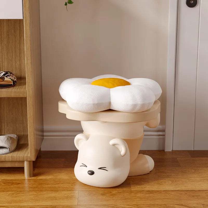 Cute bear can sit at the door of the shoe changing stool Cartoon household shoe cabinet Entry porch Wear shoe stool decorations - https://mohammadcollection.com