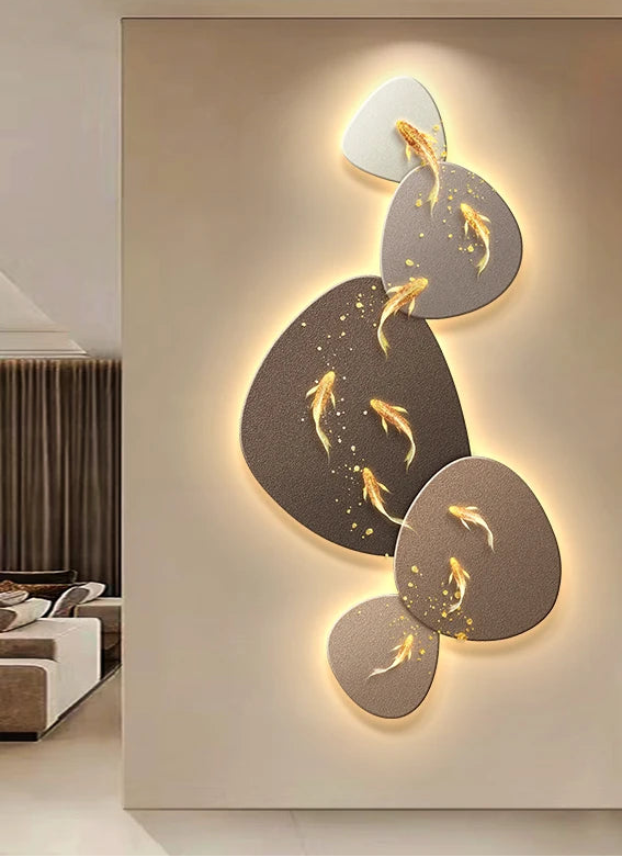 Home Art Decor Nine Fish Map Lamp painting Light Luxury Corridor Aisle Wall Decoration Luminous Murals High-end Hanging Painting - ๐๐ฎ ๐๐๐ ๐น๐๐๐๐ ๐ป๐๐๐๐ ๐๐