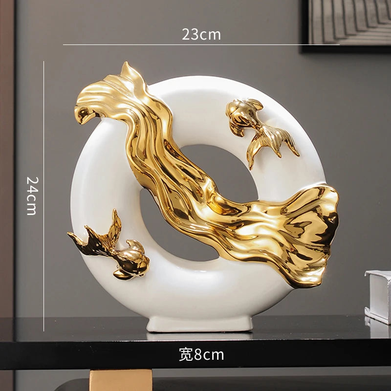 Chinese Koi lucky ceramic figurine by MC THE BLACK DIAMOND, modern art home decor for living rooms, studies, and offices.