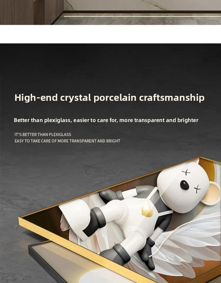 Trendy cartoon bear wall decor LED poster by MC THE BLACK DIAMOND, modern luminous mural for living room or entrance.