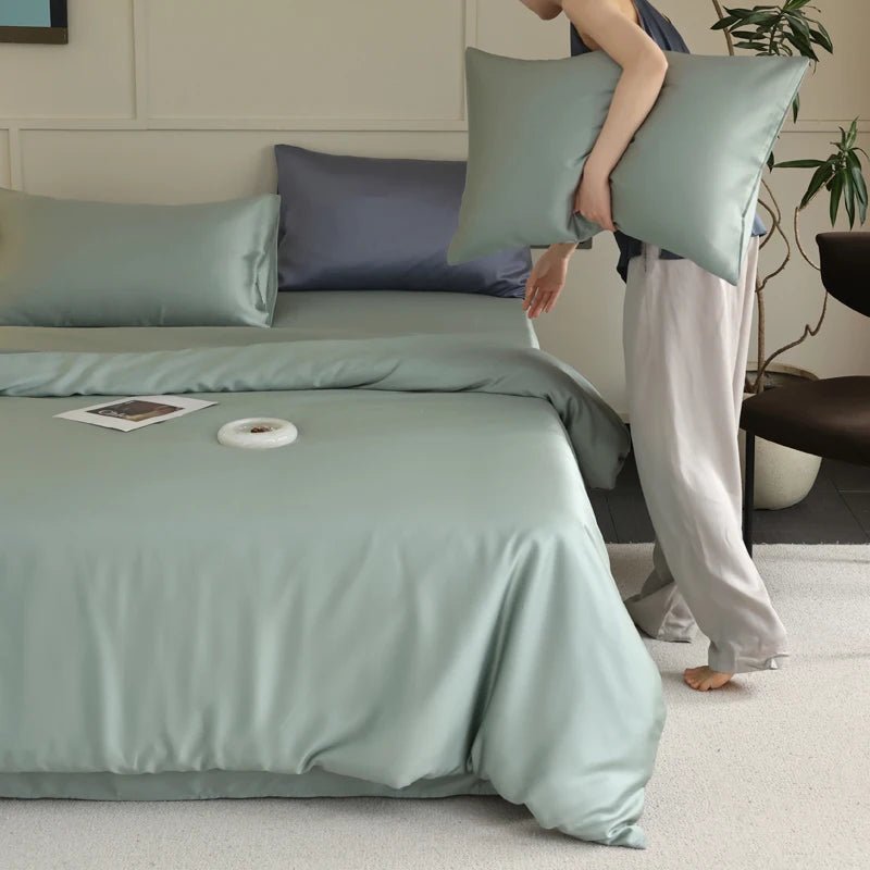 MC Collection 100% Mulberry Silk Bedding Set featuring smooth silk sheets and pillowcases in elegant home decor style.