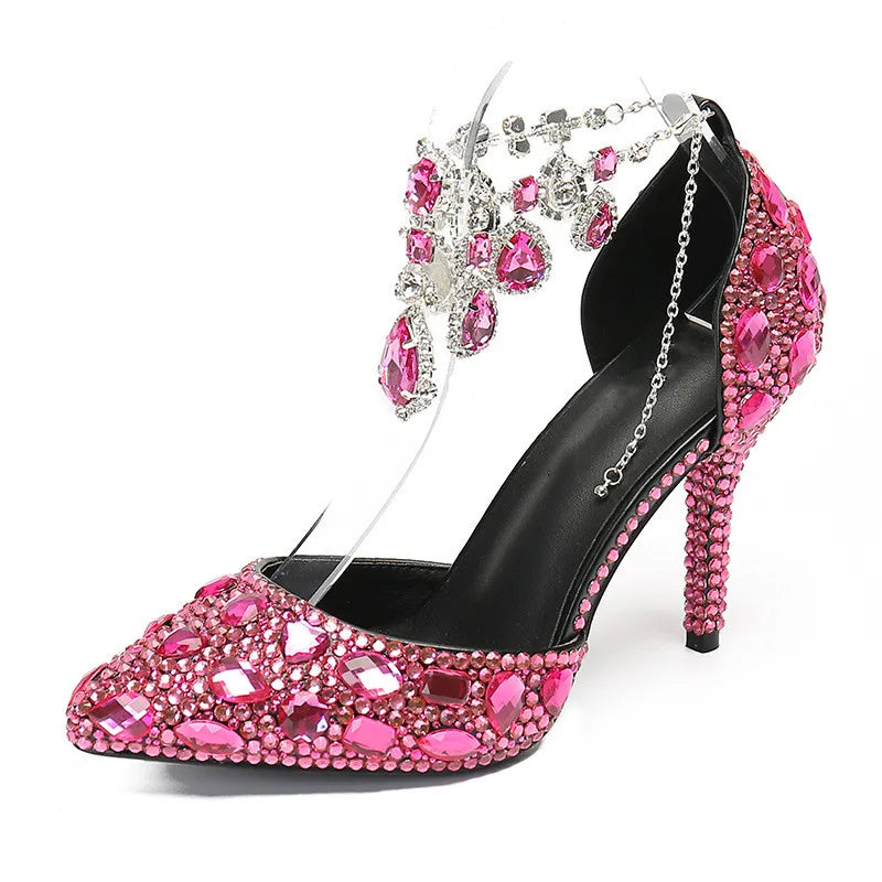 MC THE BLACK DIAMOND crystal pendant high heels for prom and wedding, elegant shoes with sparkling crystal embellishments.