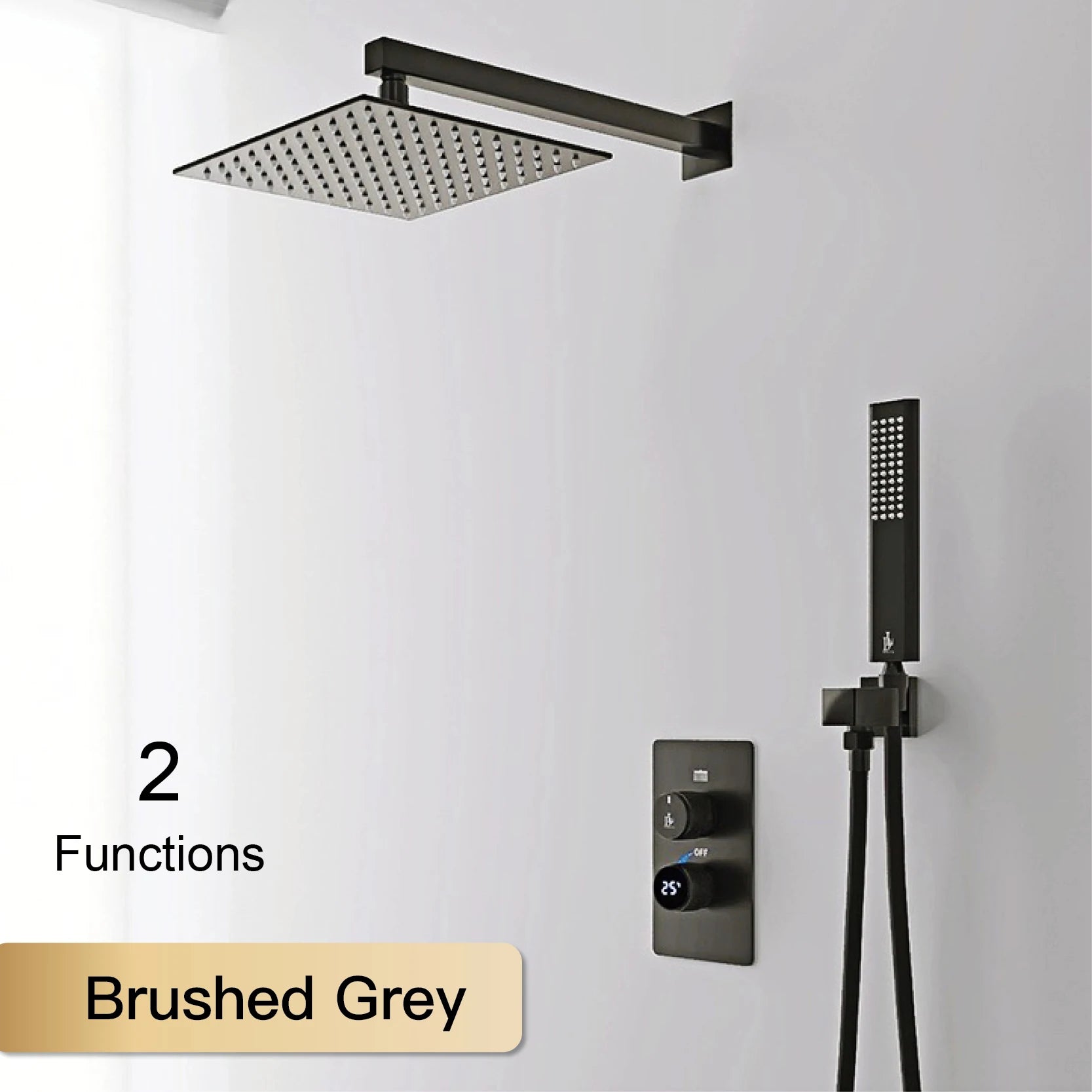 Luxury black MC THE BLACK DIAMOND shower system with wall-mounted bath tap, LED digital display, dual hot and cold controls.