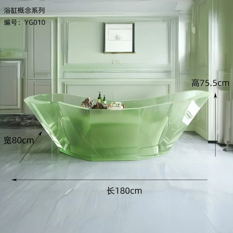 Transparent AI concept couple freestanding resin bathtub by MC THE BLACK DIAMOND, showcasing crystal-clear, corrugated design.