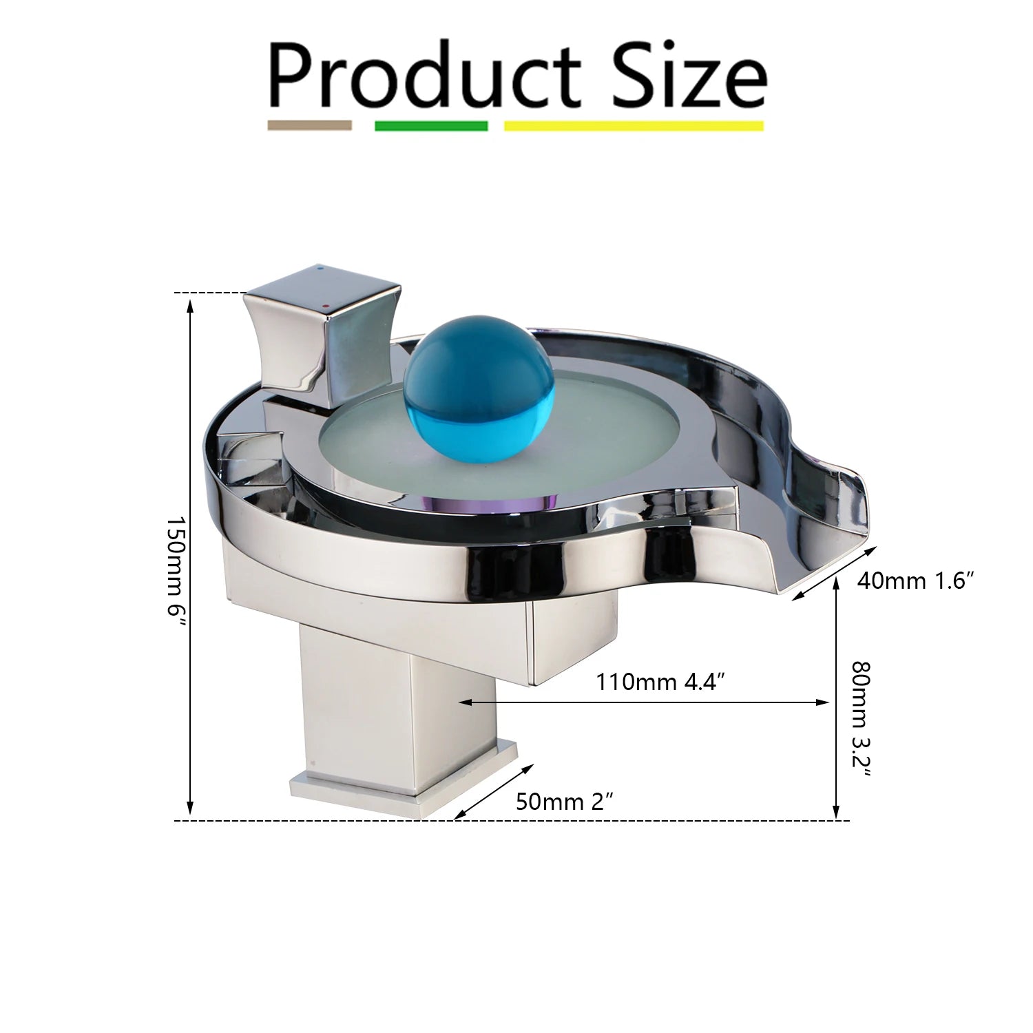 MC THE BLACK DIAMOND LED RGB bathroom basin sink faucet with waterfall design, chrome finish, hot and cold water controls.