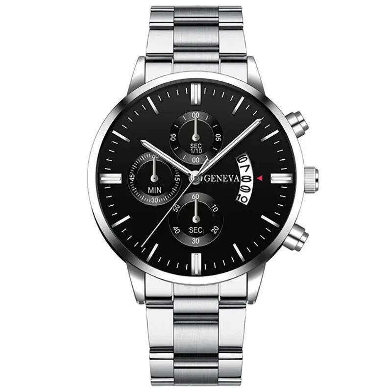 Men's luxury stainless steel wristwatch with calendar and quartz movement by 𝕄𝕔 𝕋𝕙𝕖 𝔹𝕝𝕒𝕔𝕜 𝔻𝕚𝕒𝕞�