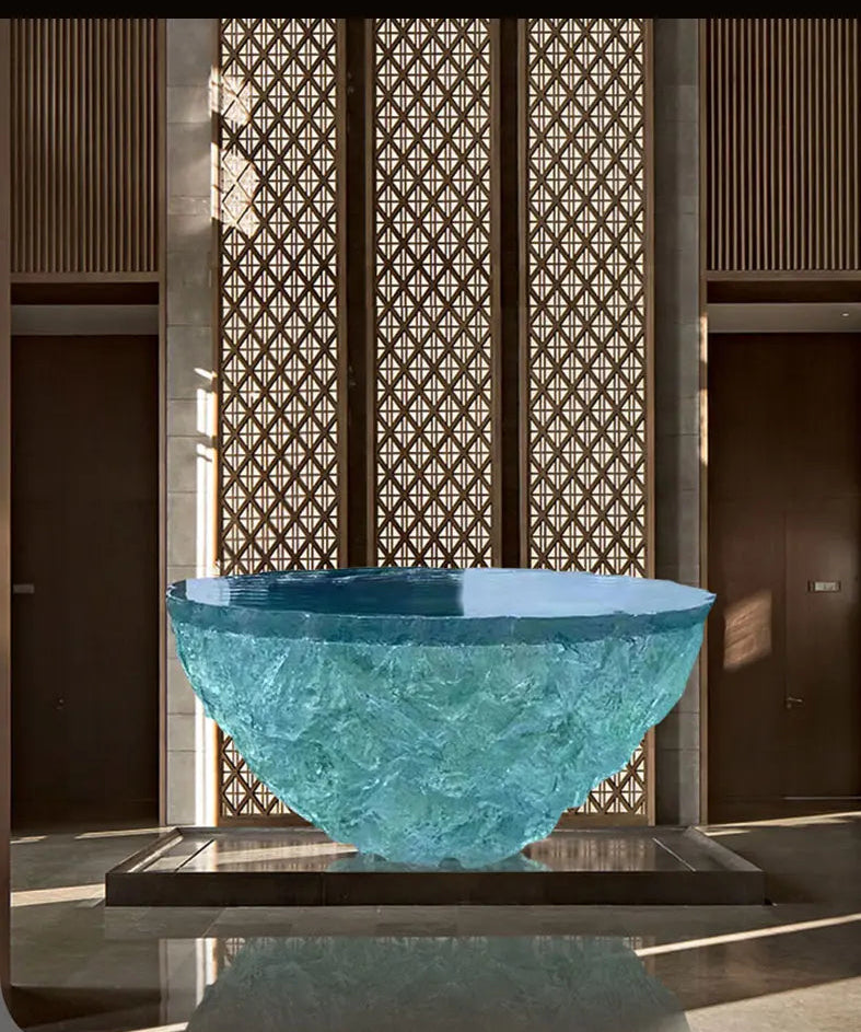 Transparent resin coffee table by MC THE BLACK DIAMOND with a sleek, modern design and smooth surface.
