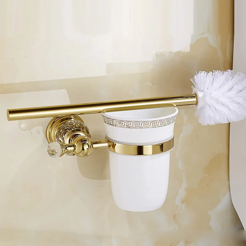 Luxury Gold Polished Brass Bathroom Accessories Set - Wall-Mounted Crystal Bath Hardware Collection - https://mohammadcollection.com