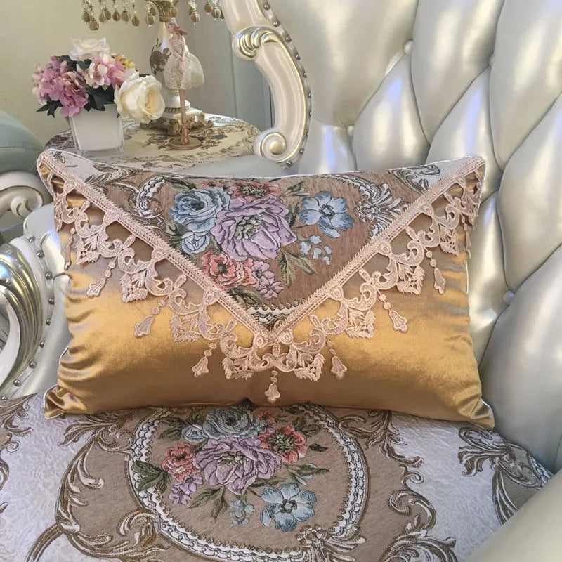 European luxury jacquard tassel lace decorative sofa pillow cushion cover, rectangular large backrest cushion from ๐๐ ๐๐๐ ๐น๐๐๐๐ ๐ป๐