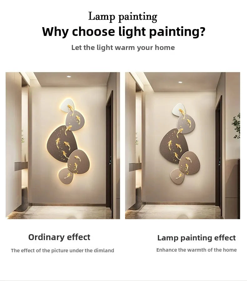 Home Art Decor Nine Fish Map Lamp painting Light Luxury Corridor Aisle Wall Decoration Luminous Murals High-end Hanging Painting - ๐๐ฎ ๐๐๐ ๐น๐๐๐๐ ๐ป๐๐๐๐ ๐๐