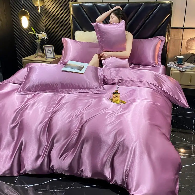 Luxury solid rayon silk bedding set with duvet cover, bed sheet, and satin pillowcases by ๐๐ ๐๐๐ ๐น๐๐๐๐ ๐ป๐๏ฟฝ