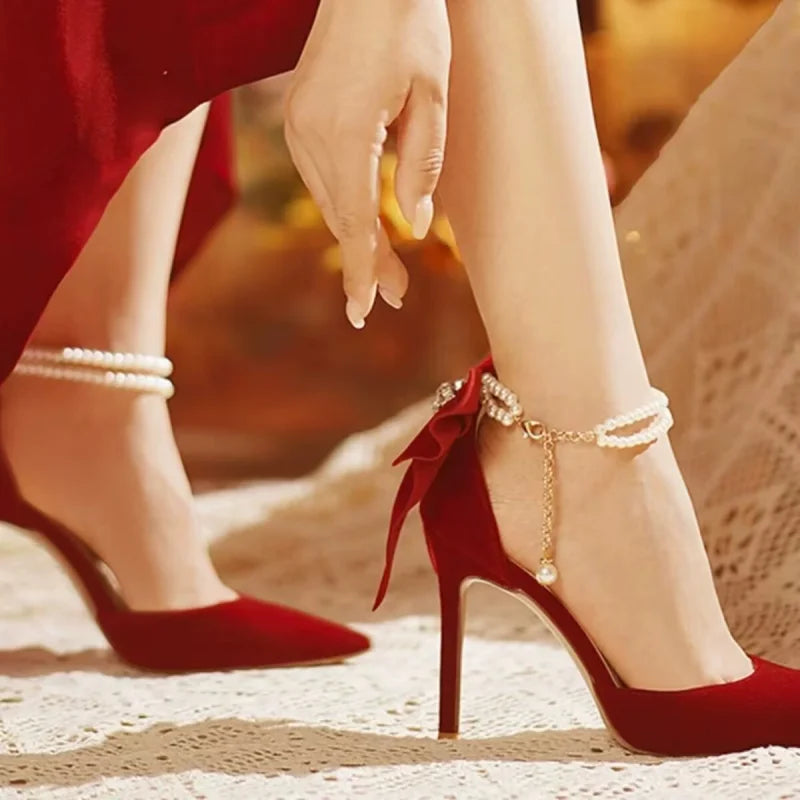 Womenโs black pearl pumps with thin heel and hollow design, stylish female shoes by ๐๐ ๐๐๐ ๐น๐๐๐๐ ๐ป๐๐๏ฟฝ