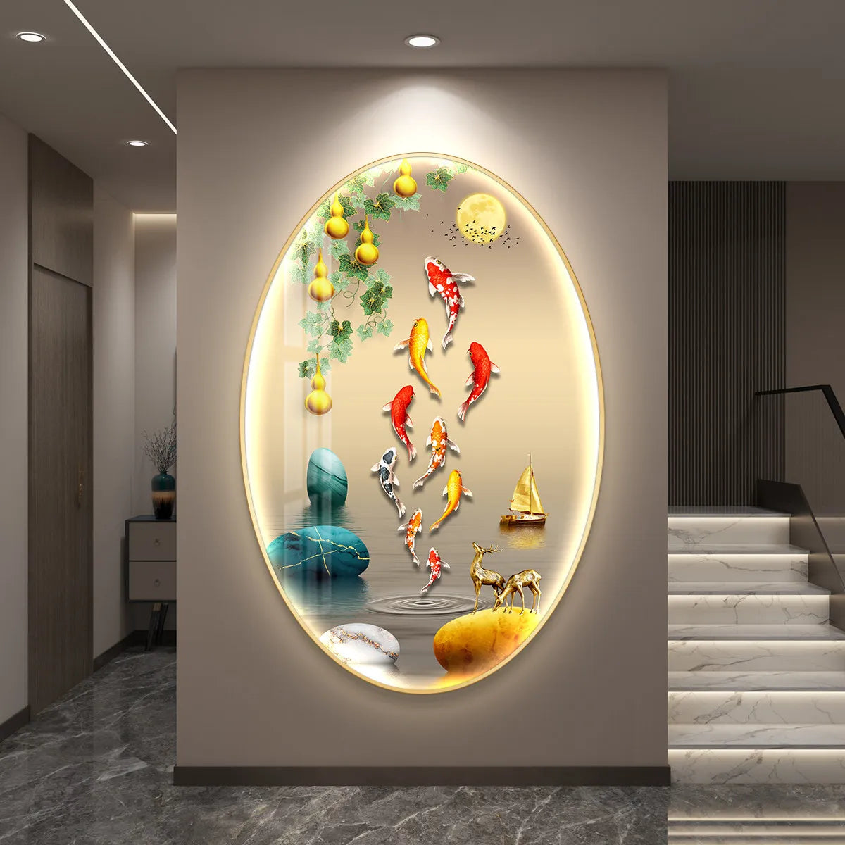 Light Luxury Wall Art Nine Fish Picture Entrance Wall Decor Aesthetic High End Living Room Corridor Luminous LED Light Painting - ๐๐ฎ ๐๐๐ ๐น๐๐๐๐ ๐ป๐๐๐๐ ๐๐