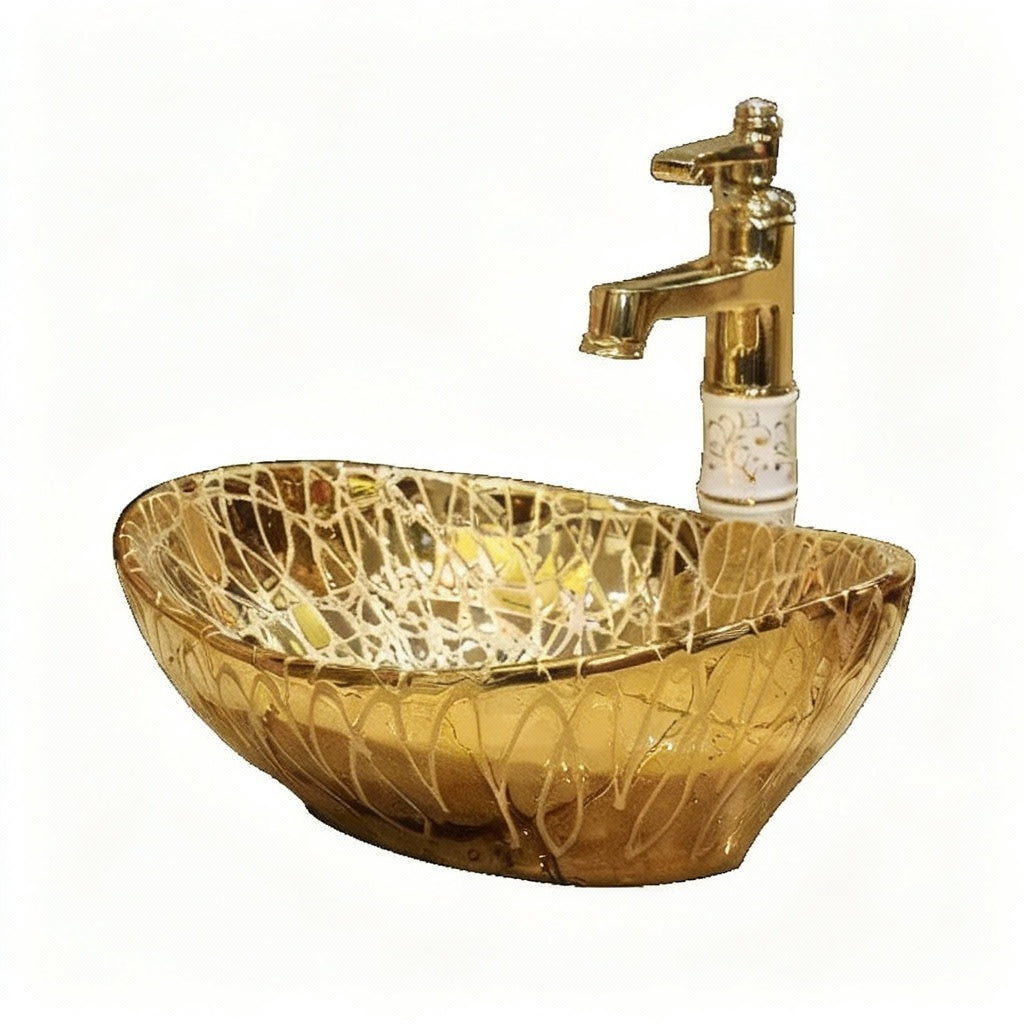 European gold-plated ceramic vessel sink with oval shape, small size, ideal for bathroom countertops, by šš ššš š¹šššš š»š
