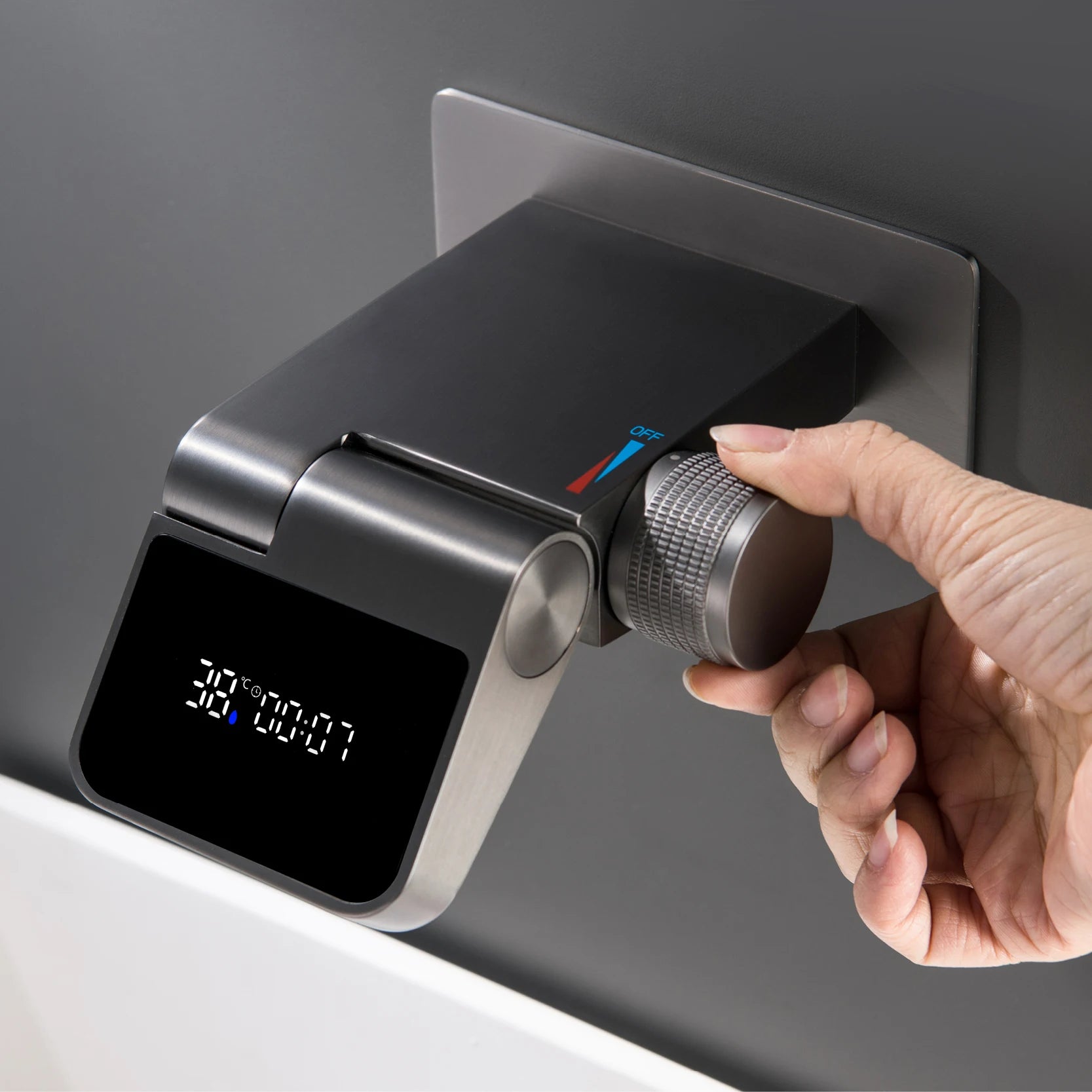 Luxury brass white bathroom faucet with wall mounted design LED digital display Hot and Cold dual control Simple washbasin Mixer - https://mohammadcollection.com