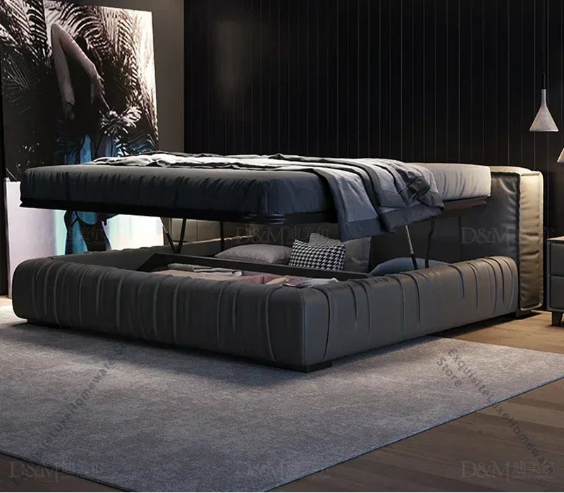 Modern MC THE BLACK DIAMOND platform bed with multifunctional storage and massage headboard for children.