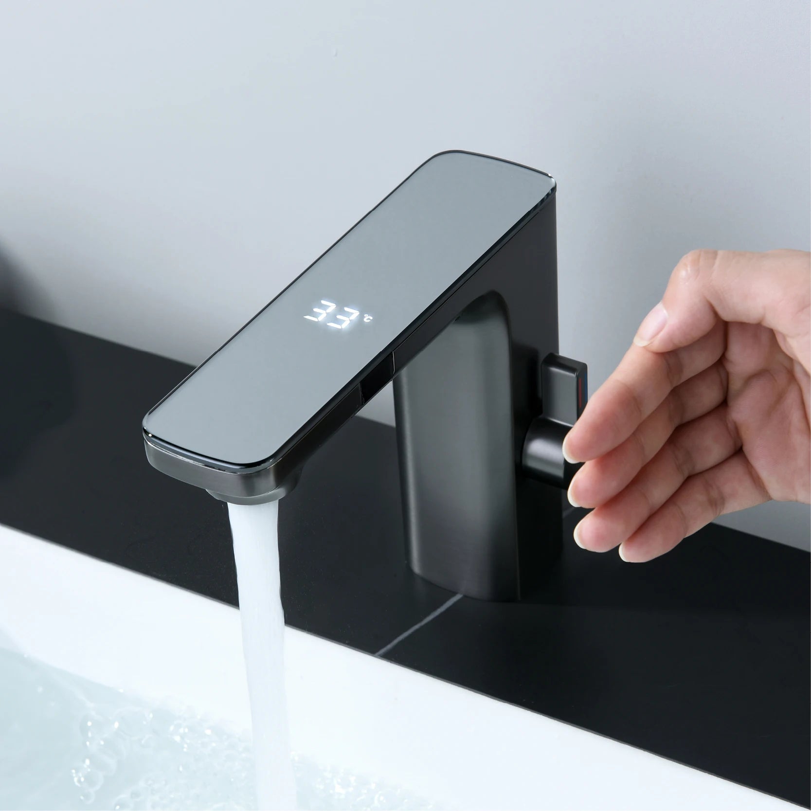 White intelligent brass bathroom faucet induction design LED light temperature display 1 hole single handle cold & hot basin Tap - https://mohammadcollection.com