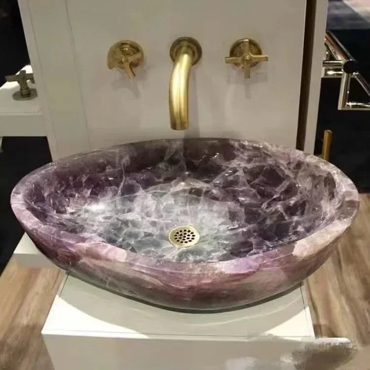 Handmade Rose Quartz vessel sink from 𝕄𝕮 𝕋𝕙𝕖 𝔹𝕝𝕒𝕔𝕜 𝔻𝕚𝕒𝕞𝕠𝕟�