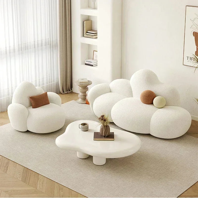 White MC THE BLACK DIAMOND living room sofa with plush cushions, ideal for relaxing and outdoor lounge furniture use.
