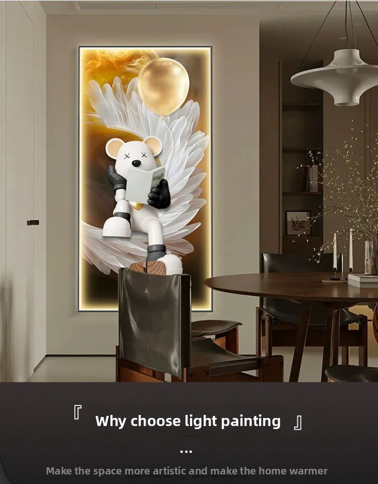 Modern cartoon bear wall decor poster by MC THE BLACK DIAMOND, luminous hanging mural for living room or corridor.