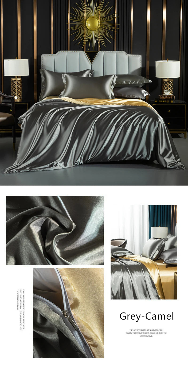 Luxury black silk bedding set with duvet cover, fitted sheet, pillowcases, king and queen sizes, by ๐๐ ๐๐๐ ๐น๐๐๐๐ ๐ป๏ฟฝ