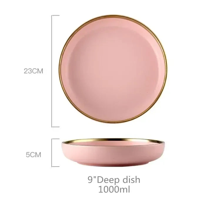 Set of Gilt Rim Pink Porcelain Dinner Plates from 𝕄𝕔 𝕋𝕙𝕖 𝔹𝕝𝕒𝕔𝕜 𝔻𝕚𝕒𝕞𝕠
