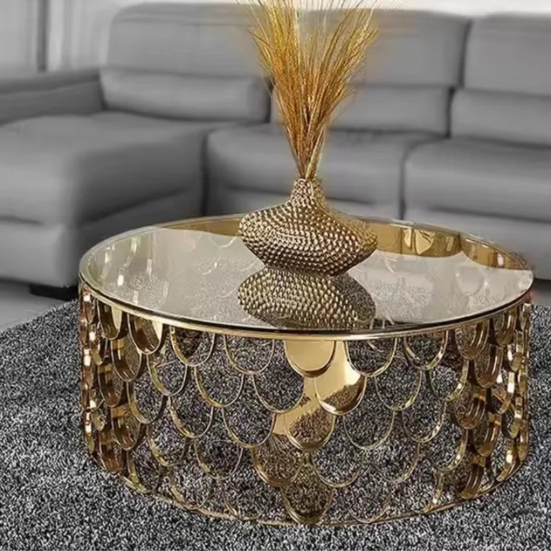Modern fish scale stainless steel luxury glass coffee table by šš ššš š¹šššš š»šššš ļæ½