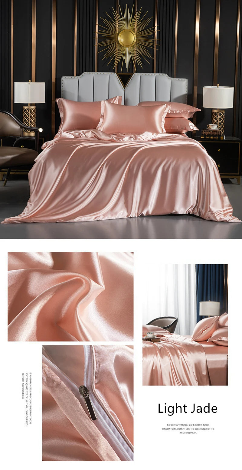 Solid silk bedding set with duvet cover, fitted sheet, flat sheet, and pillowcases from ๐๐ ๐๐๐ ๐น๐๐๐๐ ๐ป๐๏ฟฝ