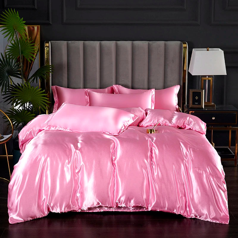 Silky satin duvet cover set with three pieces from 𝕄𝕔 𝕋𝕙𝕖 𝔹𝕝𝕒𝕔𝕜 𝔻𝕚𝕒𝕞𝕠�