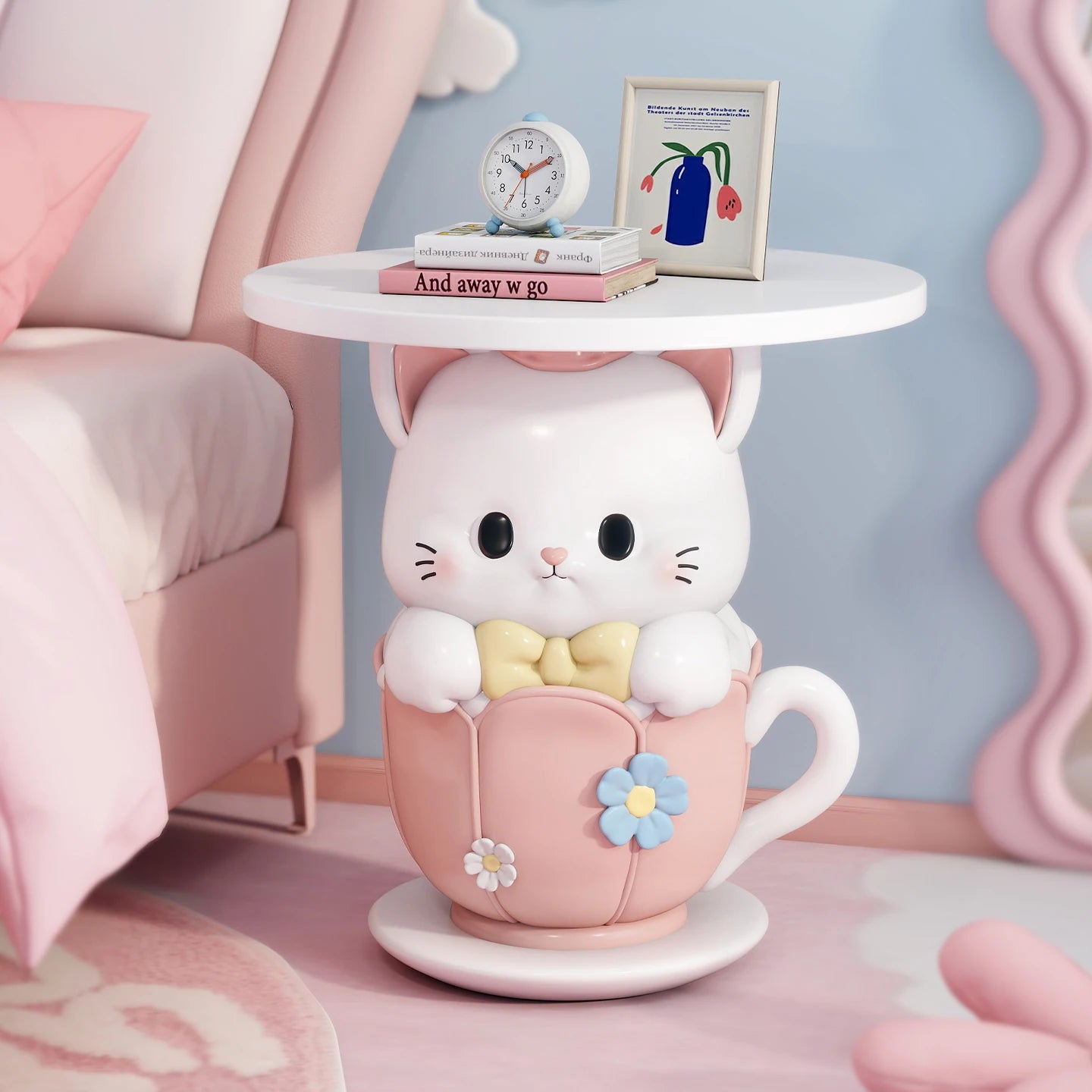 Kawaii Room Decor Coffee Table Sofa Side Table Girl Bedroom Nightstand Cartoon Cat Floor Decoration Cream Living Room Furniture - https://mohammadcollection.com
