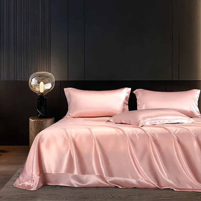 Solid black silk bedding set with duvet cover, fitted sheet, pillowcases, and bedspreads from ๐๐ ๐๐๐ ๐น๐๐๐๐ ๐ป๐