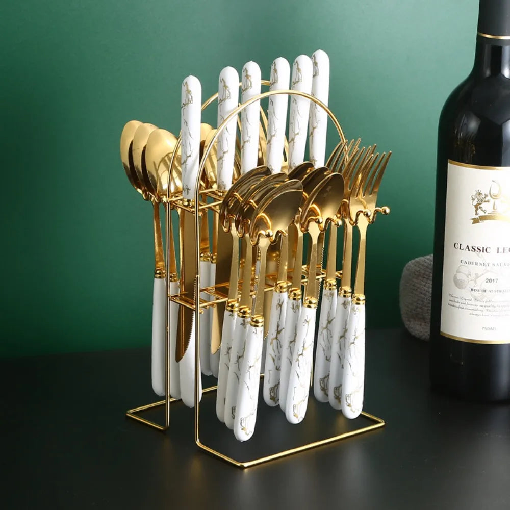 24-piece stainless steel marbled tableware set by ๐๐ ๐๐๐ ๐น๐๐๐๐ ๐ป๐๐๐๐ ๏ฟฝ