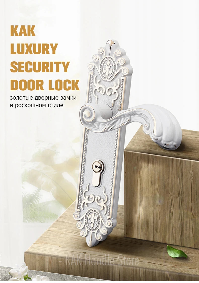 KA European style gold door lock with keys, ivory white handle, anti-theft security hardware for home entrance doors.