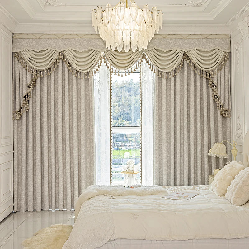 New Relief Jacquard Beige Chenille Curtains for Living Rooms Bedrooms Balconies Villas Custom Window Screens Valance - https://mohammadcollection.com