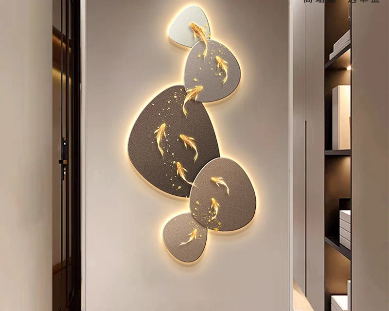 Home Art Decor Nine Fish Map Lamp painting Light Luxury Corridor Aisle Wall Decoration Luminous Murals High-end Hanging Painting - ๐๐ฎ ๐๐๐ ๐น๐๐๐๐ ๐ป๐๐๐๐ ๐๐