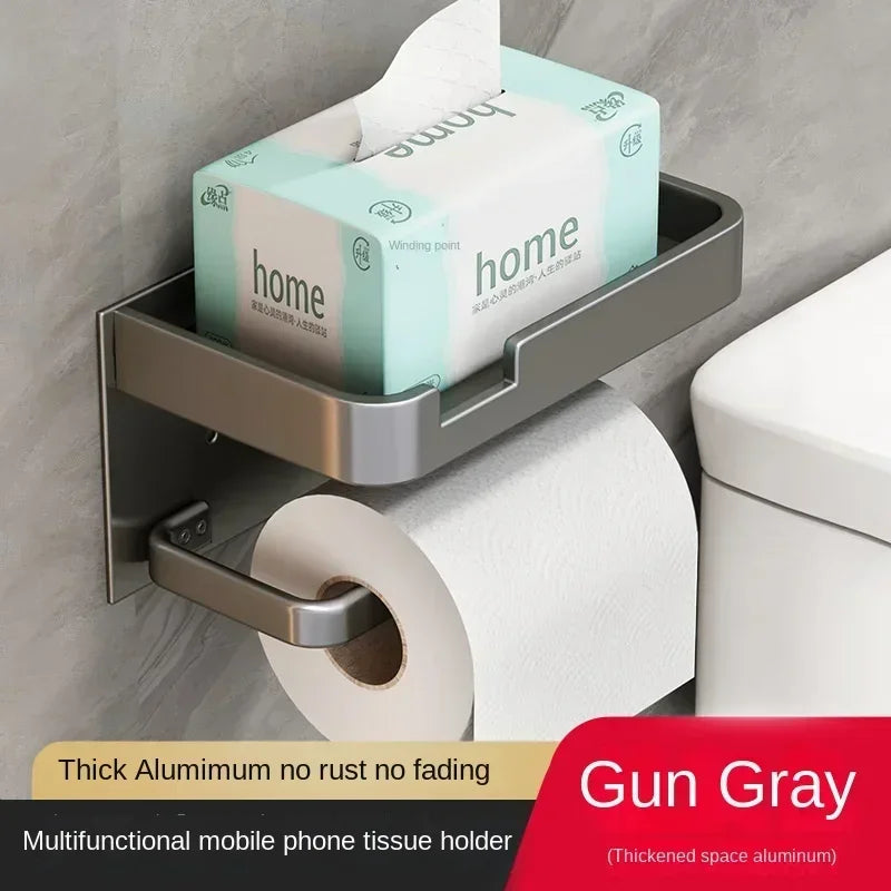 Black Gold Toilet Paper Holder Bathroom Wall Mount Multifunction WC Phone Towel Roll Shelf Accessories - https://mohammadcollection.com