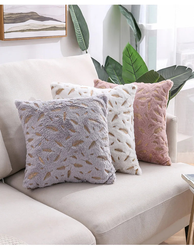 Gold feather velvet pillow cover with decorative design, suitable for sofa or car, 45x45 cm, by ๐๐ ๐๐๐ ๐น๐๐๐๐ ๐ป๏ฟฝ