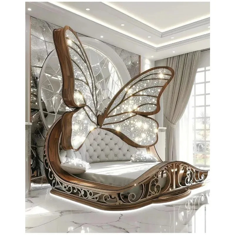 Princess Butterfly Bed Villa Solid wood 2m bed 15 high French luxury bed bedroom custom - https://mohammadcollection.com