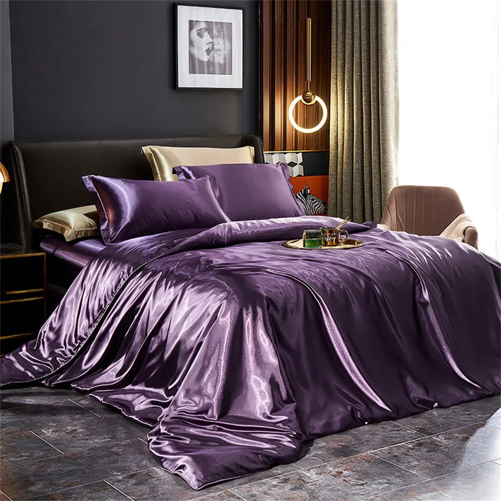 Luxury solid silk bedding set with duvet cover, bed sheet, and pillowcases from MC THE BLACK DIAMOND for king, queen, and twin beds